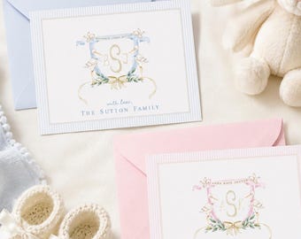 Stork Baby Shower Thank You Cards | Stork Baby Shower Note Cards | Monogram Baby Shower Thank You Cards | Gender Neutral Baby Gift 5001 FOLD
