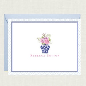 Personalized Ginger Jar Stationery | Chinoiserie Note Cards | Chinoiserie Stationery | Hydrangea Notecards  | Ginger Jar Note  AS-1607-FOLD