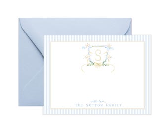 Stork Baby Shower Thank You Cards | Stork Baby Shower Note Cards | Monogram Baby Shower Thank You Cards | Gender Neutral Baby Gift 5001 FLAT
