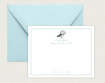 Personalized Puffin Stationery Set for Girls | Puffin Stationary Set | Puffin Baby Shower | Puffin Gifts | Penguin Notecards |  KS-4055