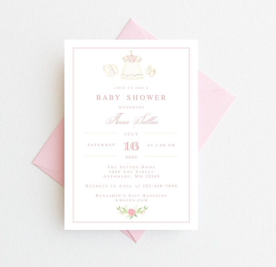 Girl Baby Shower Invitation | Vintage Baby Shower Invitations | Pink Baby Shower Invitation | Floral Baby Shower Invite