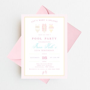 Girl Pool Party Invitation | Swim Party Invitations for Girl | Beach Birthday Invitation | Pool Birthday Party Invite | Swim Birthday Invite