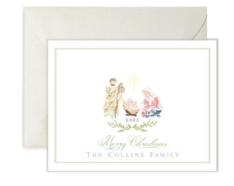 Personalized Nativity Christmas Card | Christmas Stationery | Christmas Note Cards | Grandmillennial Christmas Note Cards AS-2153 FOLD