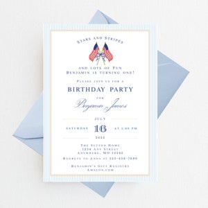 Boy Birthday Patriotic Birthday Invitation | First Birthday Invitations Boy | First Birthday Boy | July 4th Birthday Invitation
