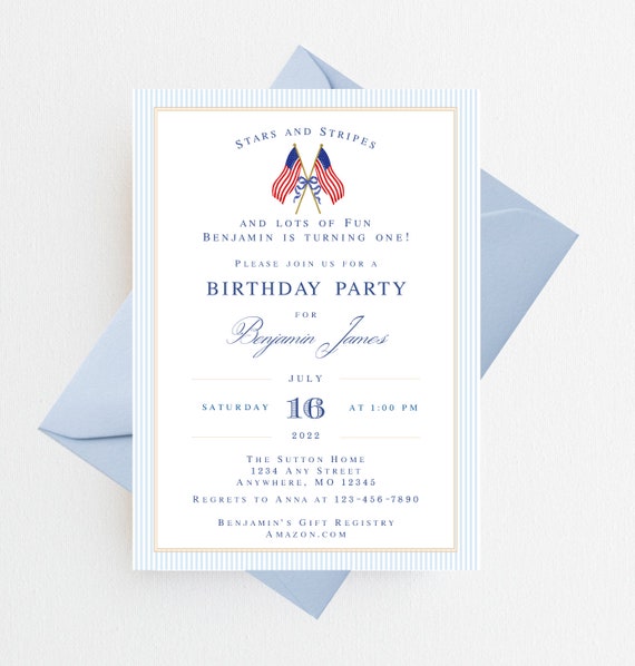 Boy Birthday Patriotic Birthday Invitation | First Birthday Invitations Boy | First Birthday Boy | July 4th Birthday Invitation