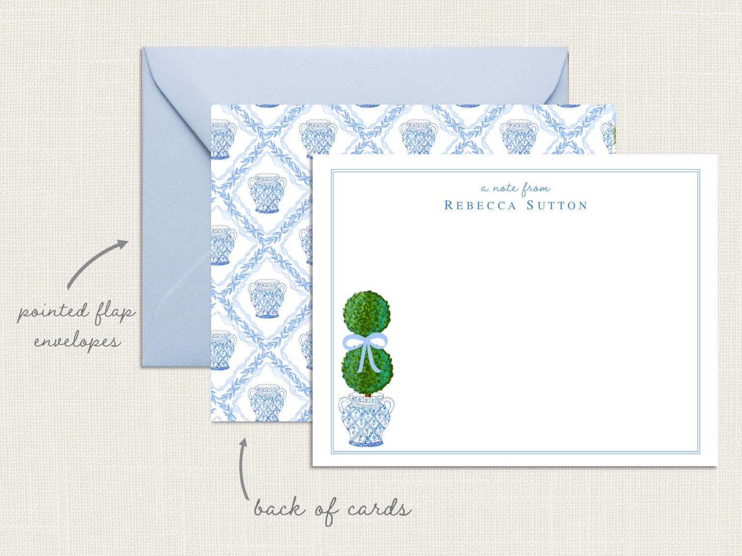 Personalized Ginger Jar Stationery | Chinoiserie Note Cards | Chinoiserie Stationery | Topiary Stationary | Ginger Jar Note Cards