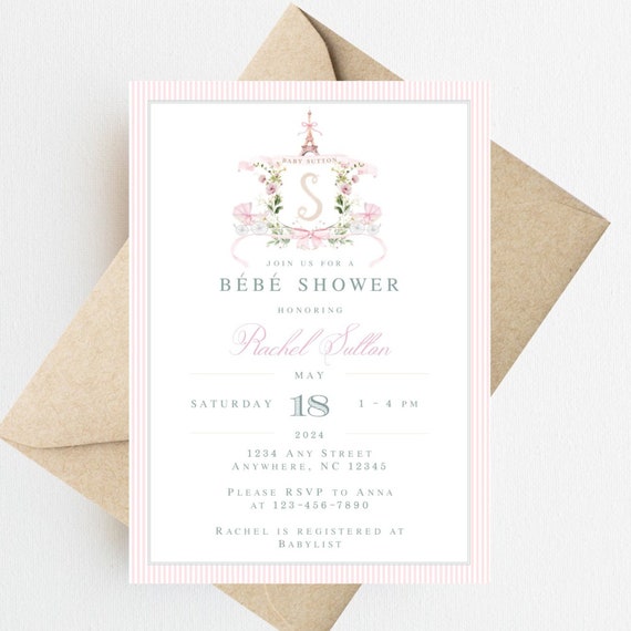 Paris Baby Shower Invitations | Parisian Baby Shower Invities |vParis Birthday Invitations | French Theme Baby Shower
