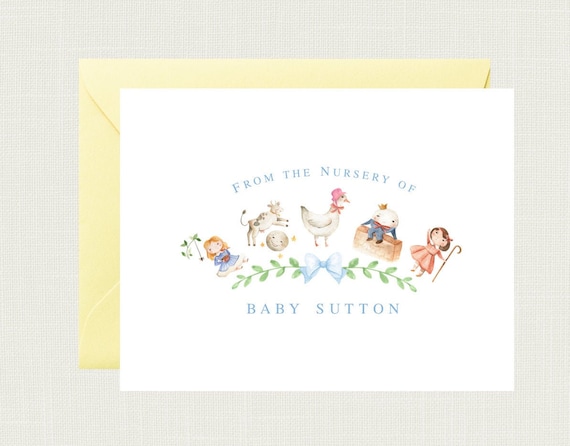 Nursery Rhyme Baby Shower Thank You Cards | Mother Goose | | Baby Thank You Cards | Baby Stationary Personalized  | Baby Thank BS-3134-FOLD