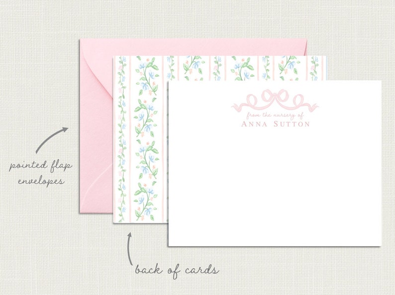 Personalized Floral Baby Shower Thank You Cards Bow Baby Shower From the Nursery of Stationary for Baby Girl Stationery for Girls image 1