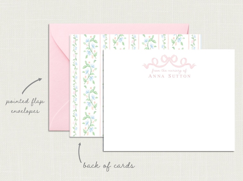 Personalized Floral Baby Shower Thank You Cards Bow Baby Etsy