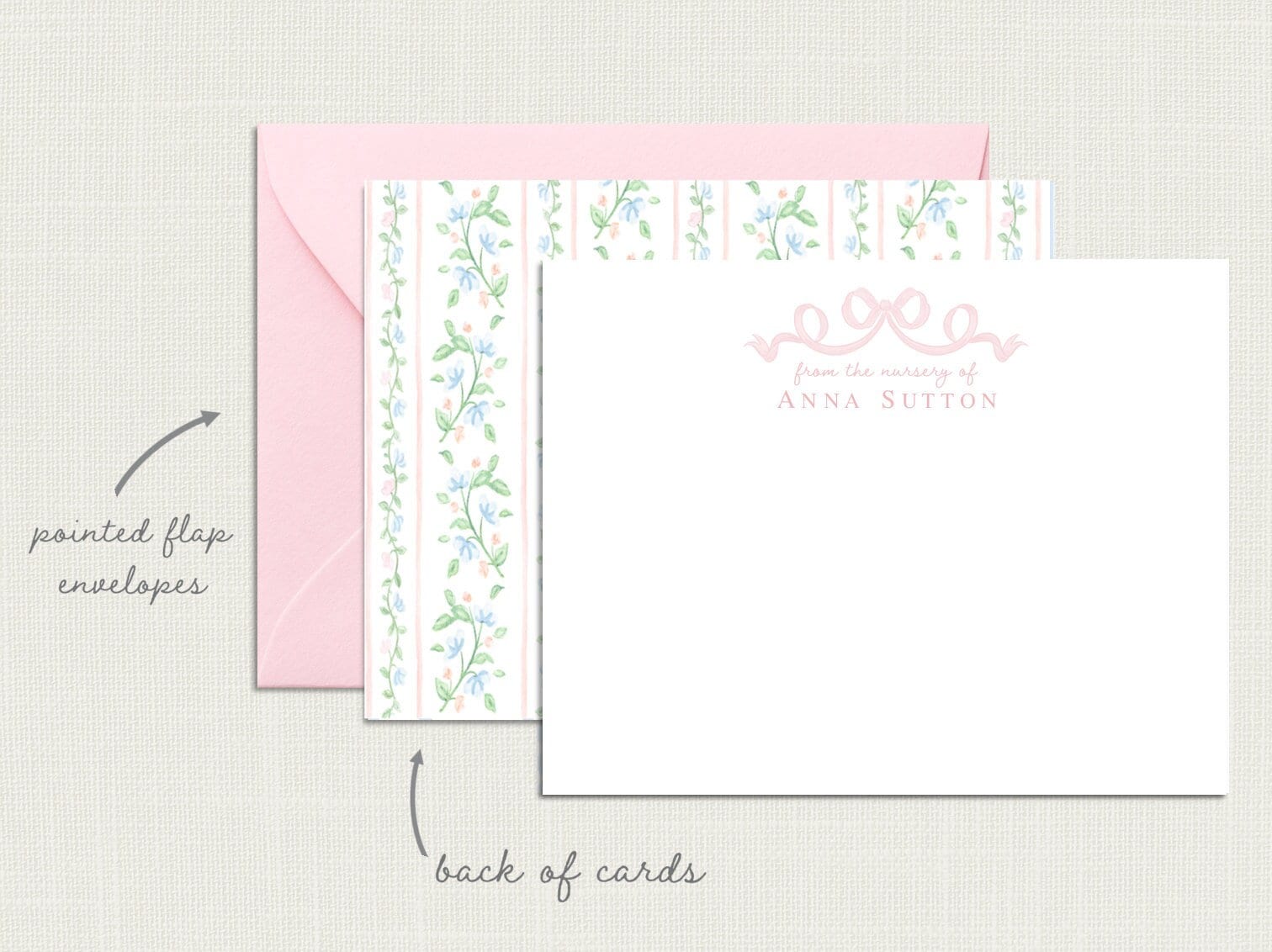 Personalized Floral Baby Shower Thank You Cards | Bow Baby Shower | From the Nursery of Stationary for Baby Girl | Stationery for Girls