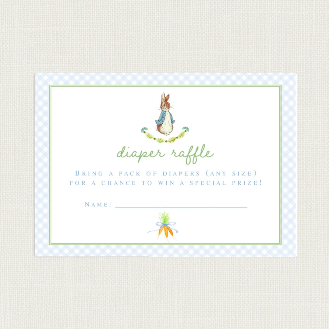 Peta Leaping Rabbit Raffle Peter Rabbit Diaper Raffle Cards | Beatrix Potter Diaper Raffle | Peter ...