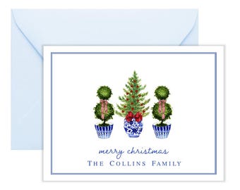 Personalized Topiary Christmas Card | Christmas Chinoiserie Stationery | Grandmillennial Christmas Note Cards AS-2152 FOLD