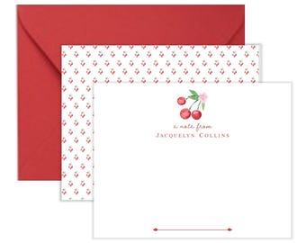 Personalized Cherry Stationery | Cherry Note Cards | Cherry Stationary | Grandmillennial Stationary | Cherry Gifts Mother's Day Gift AS-2334