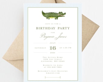 Alligator Birthday Invitation | Gator Birthday Invitations Boy | First Birthday Boy | Alligator Birthday Party | Alligator Party Invitation