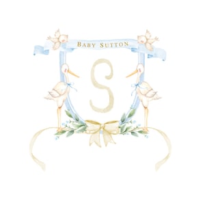 Custom Baby Crest Monogram Vintage Stork / Personalizzato Baby Shower Cicogna Monogramma / Baby Shower Invitation ADD-ON