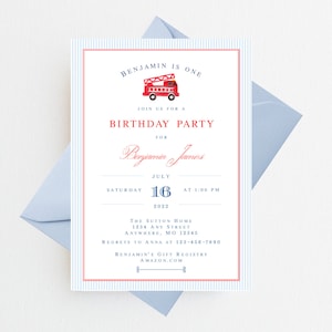Firetruck Birthday Invitation | First Birthday Invitations Boy | Fireman Birthday Boy | Boy Birthday Invitation | Boy Birthday Invite