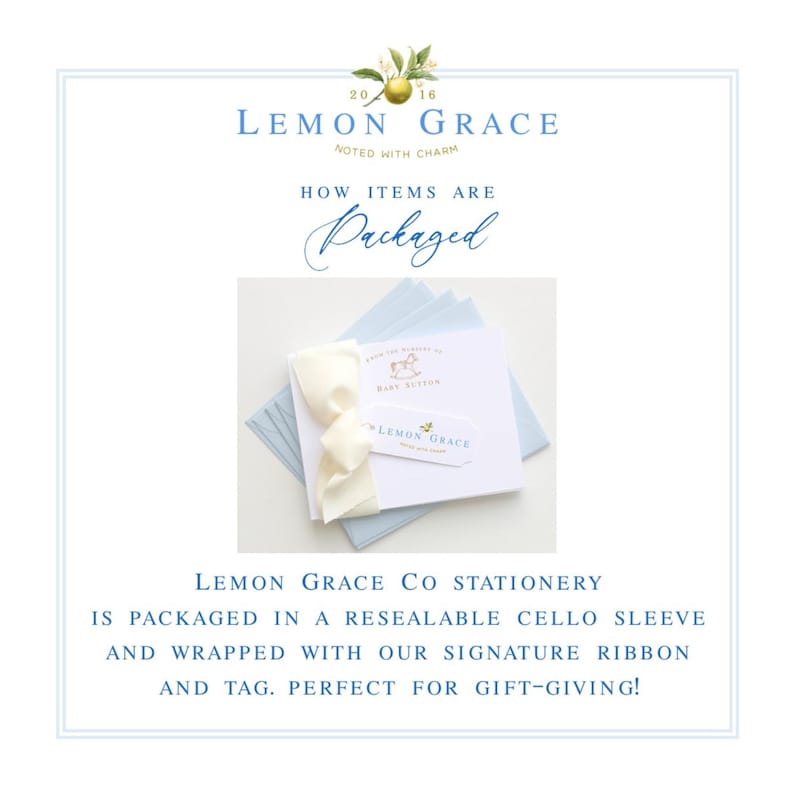 lemon grace stationery with a note and envelope