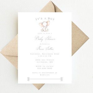 Elephant Baby Shower Invitation Boy l Elephant Baby Shower Invite | Elephant Baby Shower Invitation Boy | Gender Neutral Baby Shower Invite