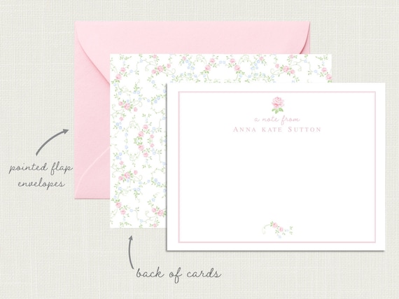 Personalized Floral Thank You Cards | Floral Note Cards | Floral Stationery Rose Pink Blue Green Stationary | Lemon Grace Stationery