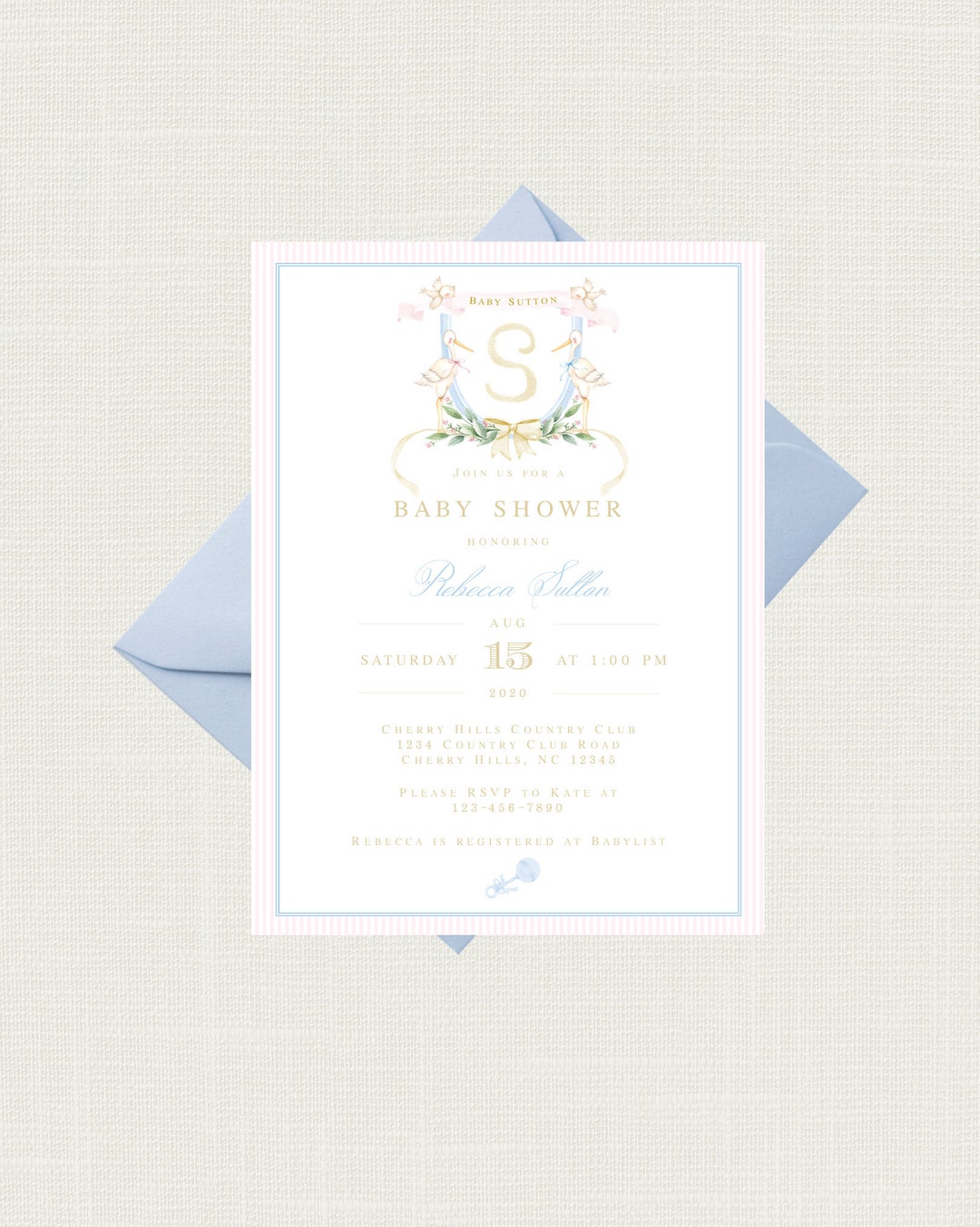Gender Neutral Baby Shower Invitation Vintage Stork Baby Shower