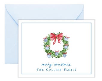 Personalized Christmas Chinoiserie Stationery | Personalized Christmas Stationary | Grandmillennial Christmas Note Cards AS-2152 FOLD