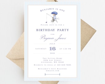 Classic Fishing Birthday Invitation | Gone Fishing Birthday Invitations Boy | First Birthday Boy | Fishing Birthday Party