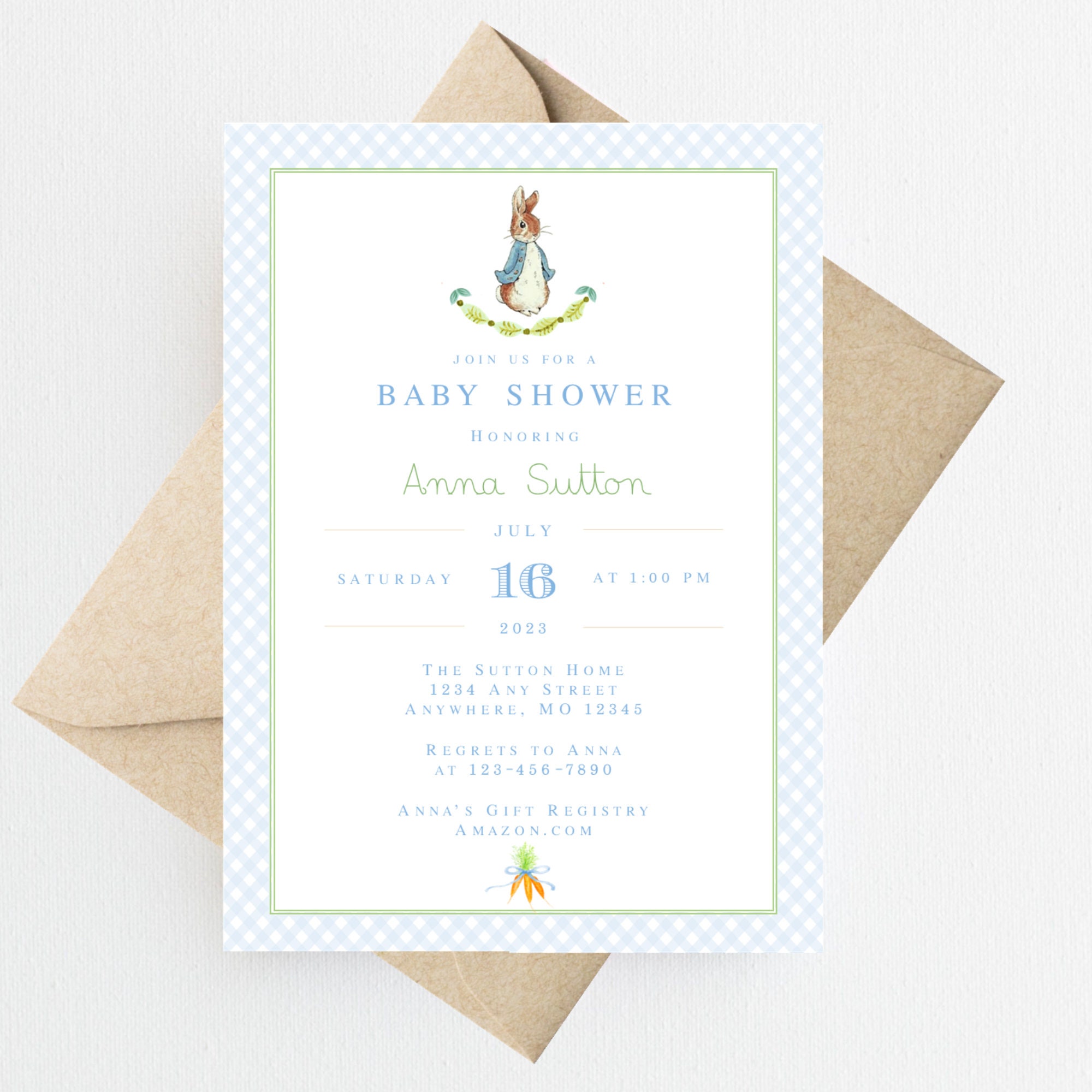 Peter Rabbit Baby Shower Invitation Printed Peter Rabbit Baby Shower Invite Bunny Baby Shower Invitation Beatrix Potter Baby