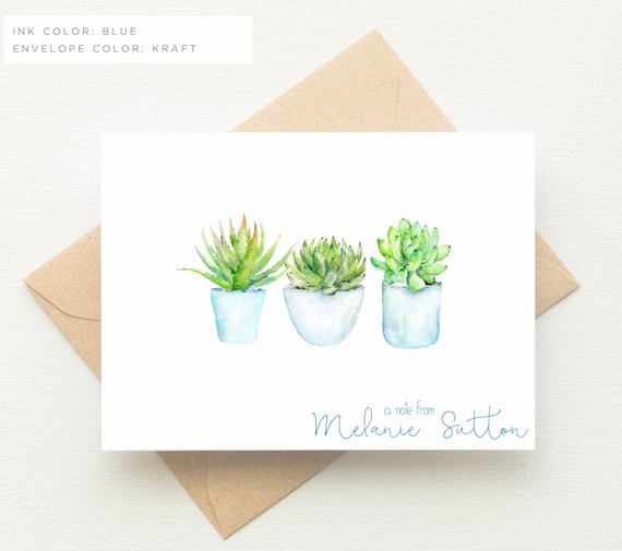 Succulent Stationery Succulent Stationary Succulent Note | Etsy