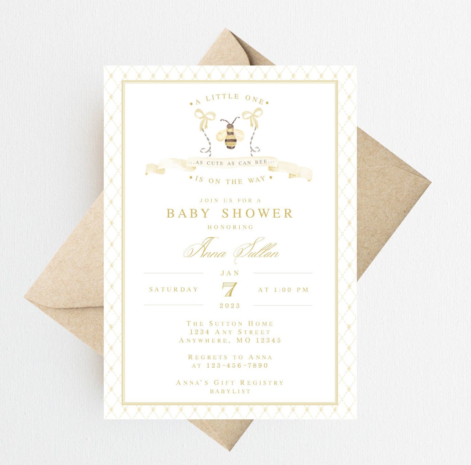 Bee Themed Baby Shower invitation set