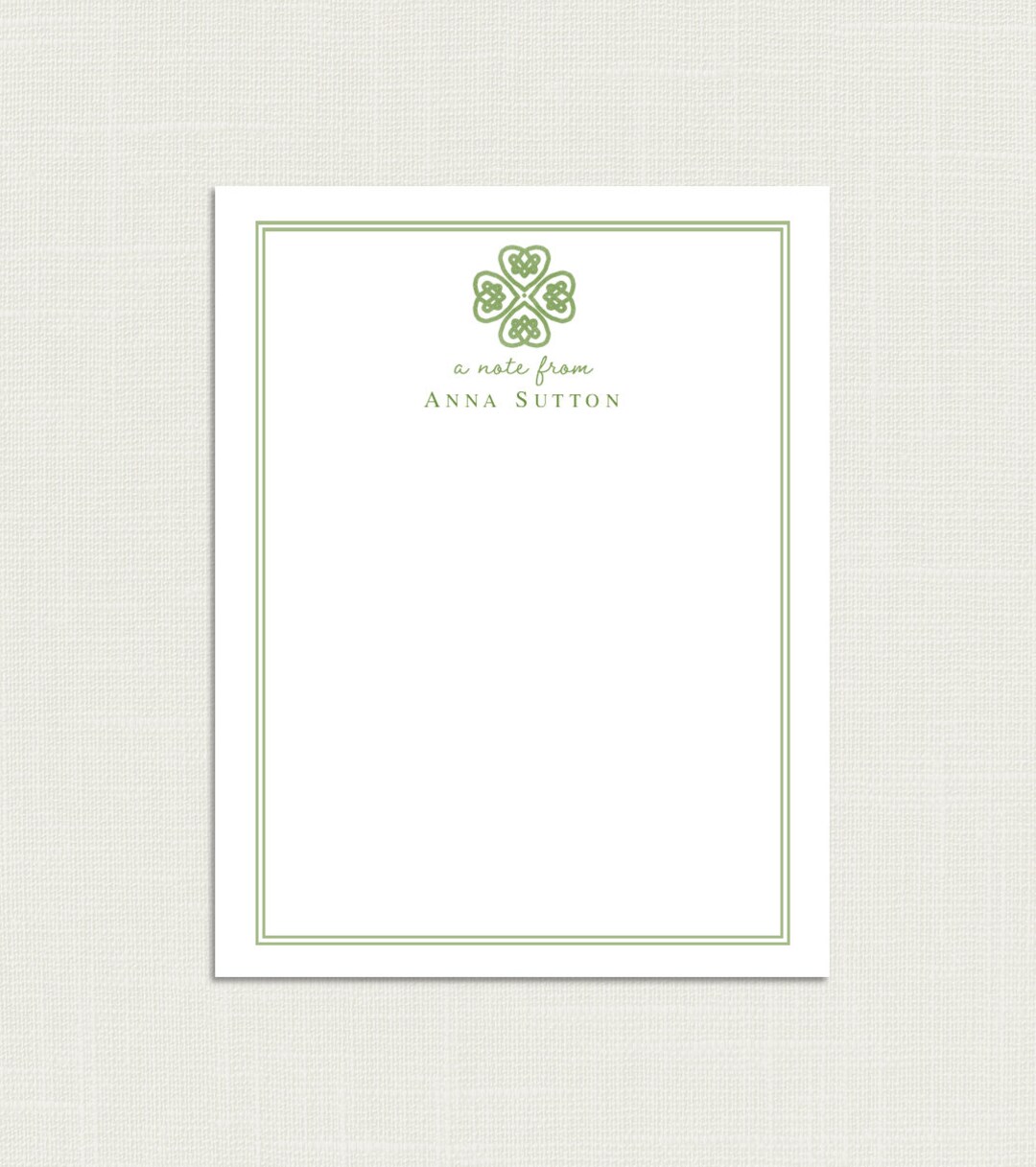 Personalized Four Leaf Clover Stationary Celtic Stationery Irish Note