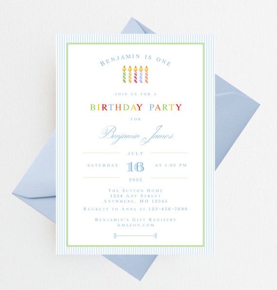 Classic Boy Birthday Invitation | First Birthday Invitations Boy | First Birthday Boy | Heirloom Birthday Invitation | Boy Birthday Invite