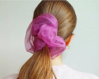 Organza Maxi Scrunchie in Your Choice of Color - Sheer Hair Ties with Retro Charm  Giant Cloud Hair Scrunchy for Solid and Puffy Styles