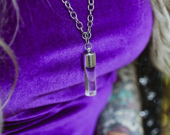 Vial Necklace Long Amulet Chain Clear Bar Pendant Silver Charm Chain Lucite Jewelry Magician Sorcerer