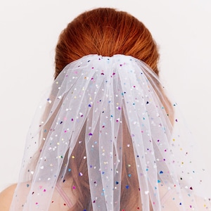 Mini Stars Veil Bachelorette Party Accessories Cute Multicolor Veil with Metallic Polka Dots White Tulle Short Butterfly Veil