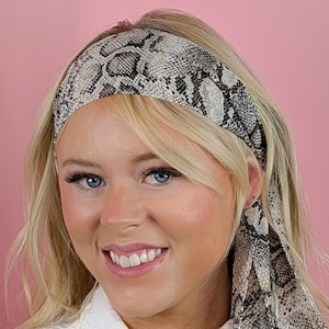 Neutral Snakeskin Bandana Headwrap  Beige Chiffon Scarf Hair Accessory  Boho Hairband