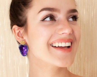 Christmas Sequin Stud Earrings - Pink or Purple Christmas Lights Retro Vibes