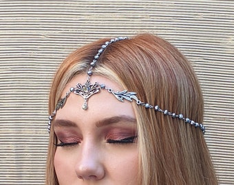 Silver Head Chain - Renaissance Fairy Bridal Crown for Medieval Wedding Festival Jewelry - Gypsy Style Headpiece Costume Accessory