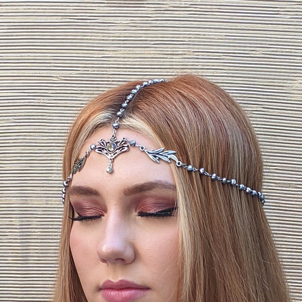 Silver Head Chain - Renaissance Fairy Bridal Crown for Medieval Wedding Festival Jewelry - Gypsy Style Headpiece Costume Accessory