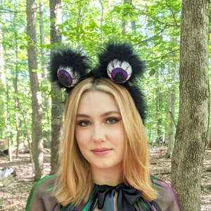 Eyeball Headband Fun Halloween Costumes Black Fuzzy Monster Headpiece Cute Costumes Funny Alien PURPLE or BLUE Cosplay Accessories