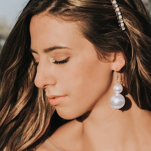 Large Pearl Drop Earrings - Minimal Bridal Jewelry - Classic White or Black Pearls - Wedding Accessories
