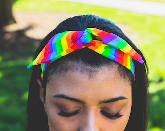 Unisex Gay Pride Bright Black & Rainbow Stripe Elasticated Headband Brand New 