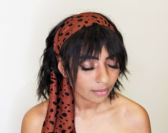 Satin Hair Scarf Printed Bandana Multi Use Hair Wrap Spotted Headband Self Knot Hairband Printed Hair Accessories Brown and Black