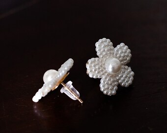 White Daisy Stud Earrings with Pearl Finish - Cute Gift for Girls