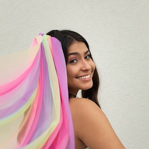 Rainbow Wedding Veil - Colorful Disco Long Veil for LGBTQ Bride - Soft Mesh Multi Color Bridal Veil