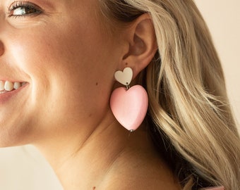 Oversized Pink Heart Earrings - Maximalist Barbiecore Aesthetic - White or Pink - Cute and Stylish - Coquette Jewelry