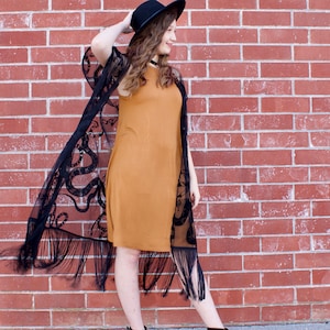 Black fringe kimono with snake print