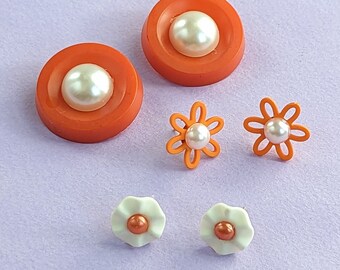 Blumen Ohrring Pack - Weiß Orange Daisy Ohrstecker - 3er SET - Retro Vintage Schmuck