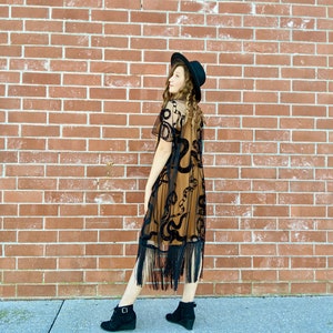 Black fringe kimono with snake print