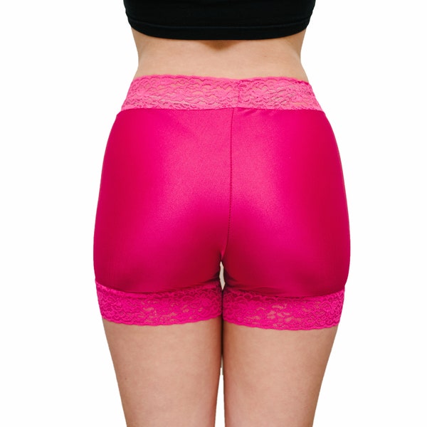 Spandex Biker Shorts Lace Trim Tap Pants Berry Red Bloomers Anti Chafe Shorties